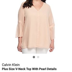 NWT Calvin Klein V Neck Pearl Accent Blouse